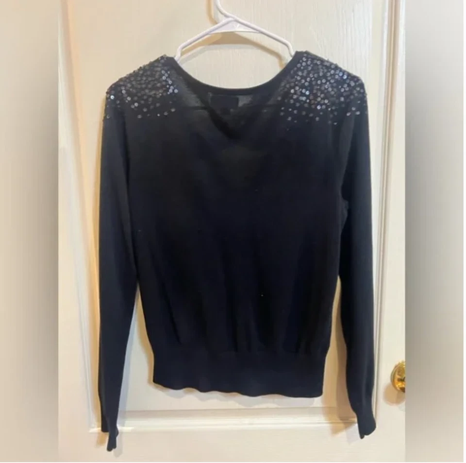 Cárdigan Elle negro manga larga con hombros de lentejuelas. Manga 3/4. Talla M Foto 4 de 4