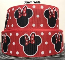 MINNIE MOUSE RED RIBBON GROSGRAIN 38mm wide PER YARD Crafts Cake Decoration