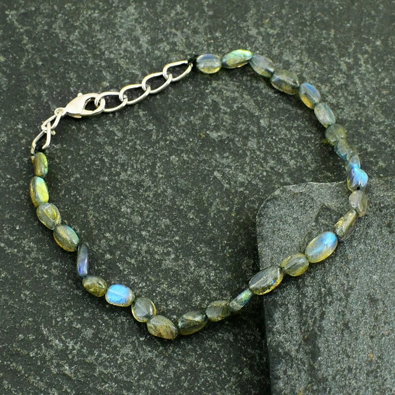 26 Cts Earth Mined 8" Long Labradorite Oval Shape Beads Woman Bracelet JK 17E299 - Image 2 of 2