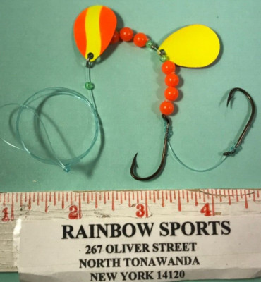 3 CHAMPION WORM HARNESS #3 COLORADO ORANGE/FL YELLOW PAINTED DOUBLE BLADE 2 HOOK