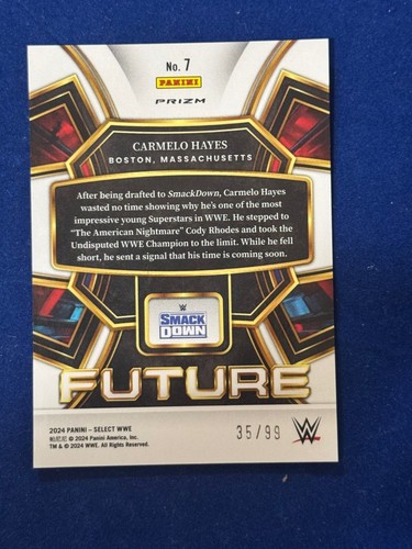 Tarjeta Prizm 2024 WWE Panini Select CARMELO HAYES Future Red 35/99 - Imagen 2 de 2