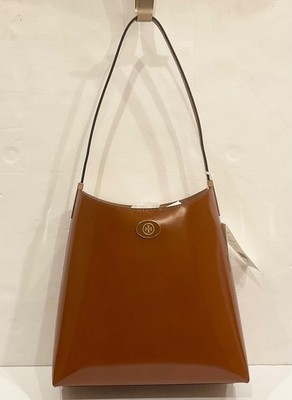 NWT TORY BURCH $450 DARK SIENNA BROWN ROBINSON  SPAZZOLATO HOBO BAG