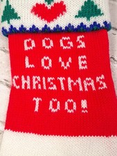 Christmas Stocking Dogs Love Christmas Too Knit Red Green White 9" Puppy Dog