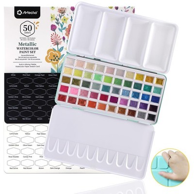 Artecho Metallic Watercolor Paints, 50 Glitter Watercolor Paint Set, Water Co...