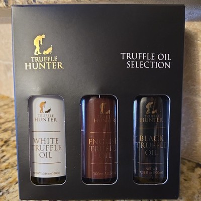 TruffleHunter English Black and White Truffle Oil Set 3 Bottles 3.38 Oz Each