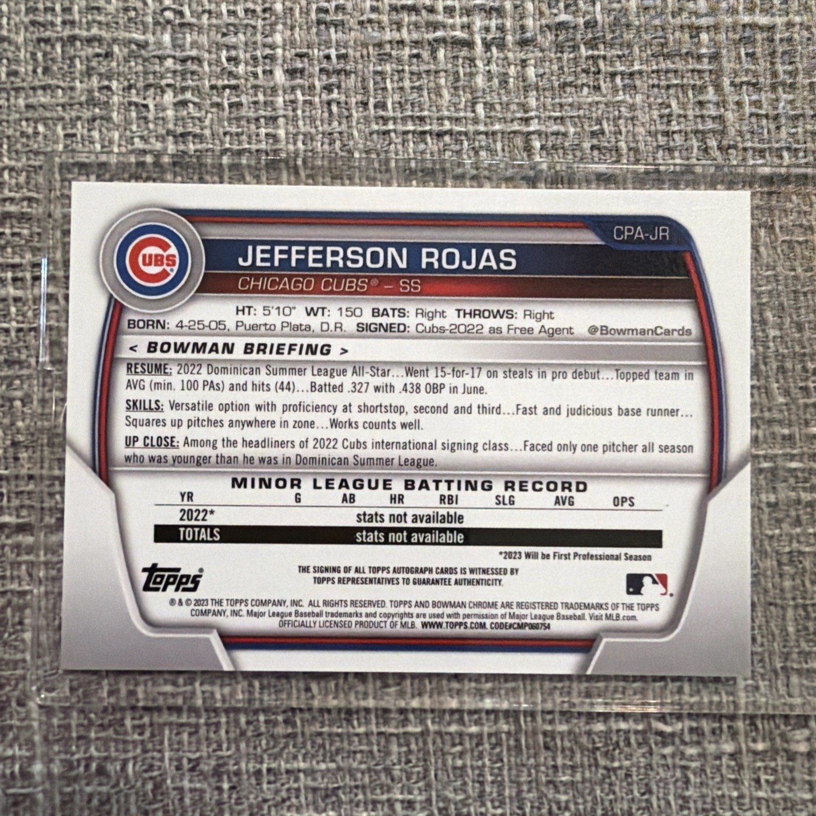 Jefferson Rojas 2023 Bowman Chrome Auto Green Grass 02 /99 JERSEY NUMBER MATCH! view 7