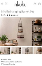 Nkuku Inkollu Aged Brass 3 Tier Hanging Basket Kitchen Storage Set New & Unused