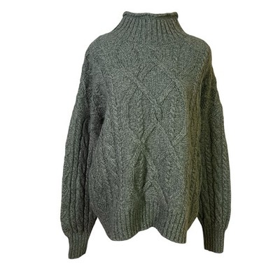 LL Bean 1912 Heritage Wool Alpaca Mock Neck Sweater Womens Sz L Fisherman Green