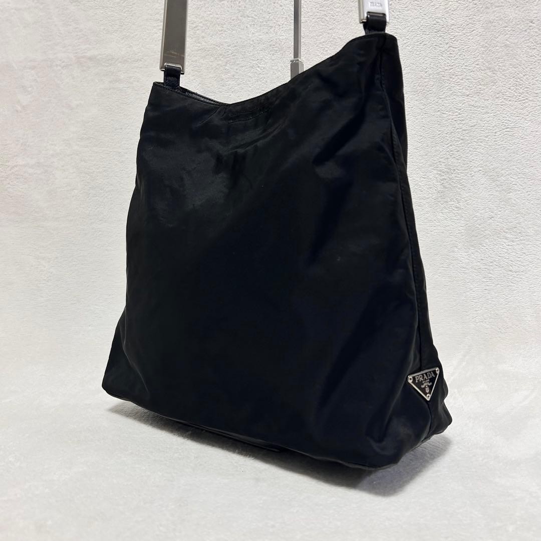 PRADA Leather Nylon Tote Bag Black Metal Handle Authentic Women's Fashion