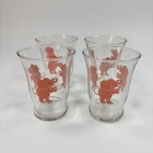 Vintage Hazel Atlas Dancing Pink Elephant Juice Tumbler Beverage Glass Set of 4