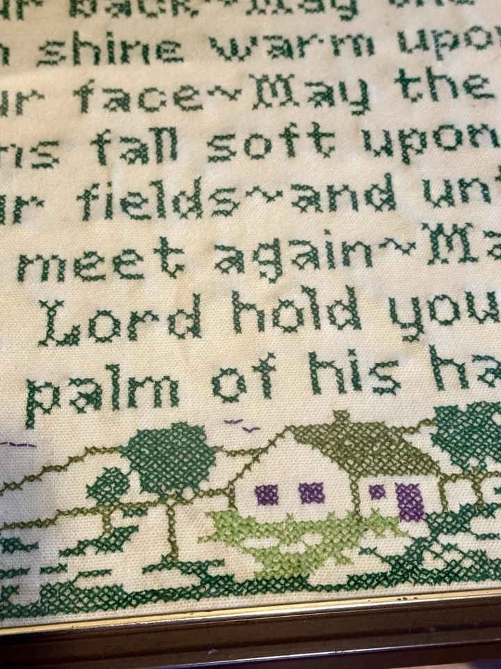 Vintage Framed Cross Stitch Embroidered Irish Prayer Blessing 16.5” X 12.5” - Image 3 of 4