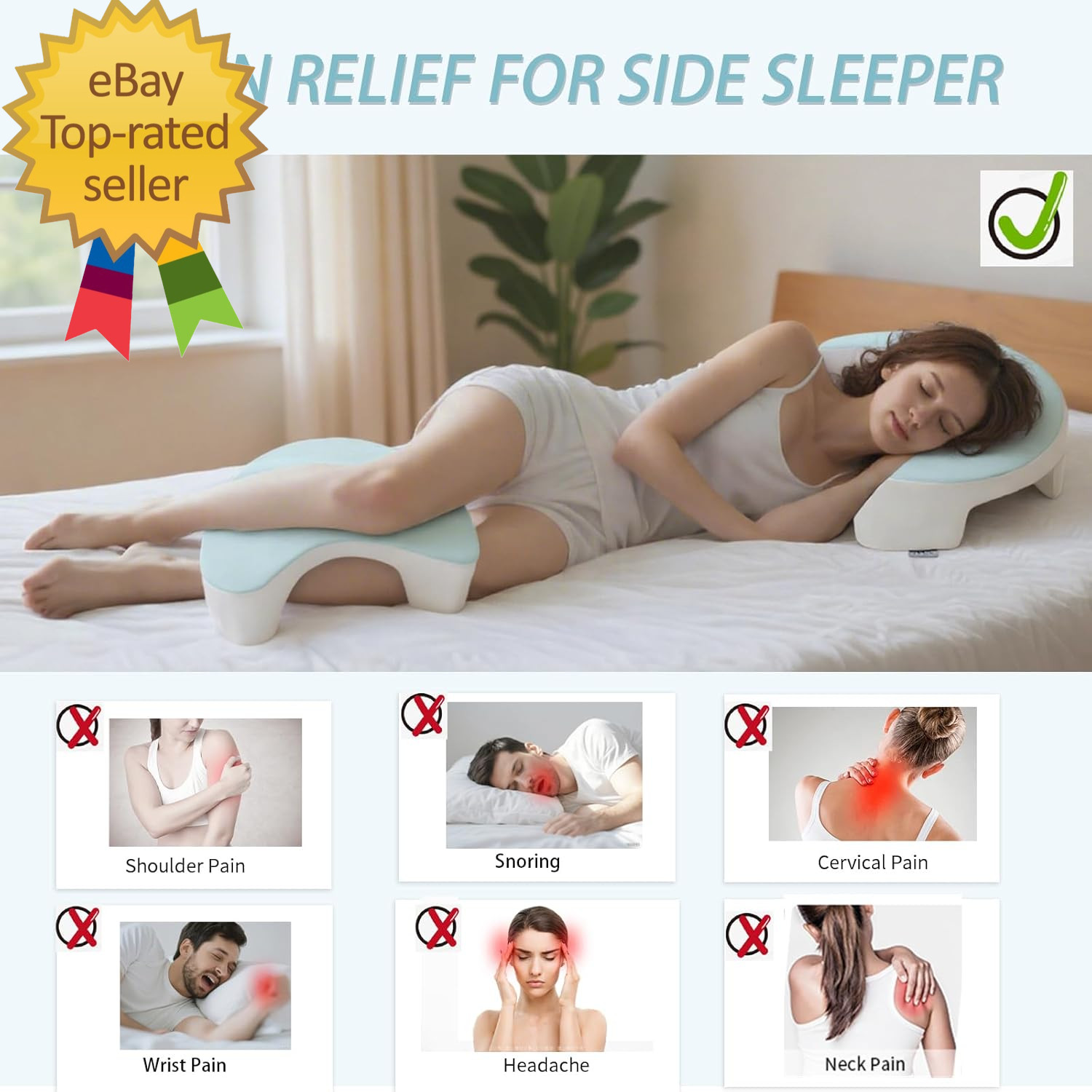 Side Sleeper Pillow with Arm Hole, 2PCS Pillowcase, Ergonomic Cooling Arm Pillow