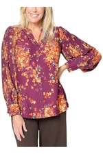 Belle by Kim Gravel Women's Autumn Sunset Sleeve Blouse Roasted Fig