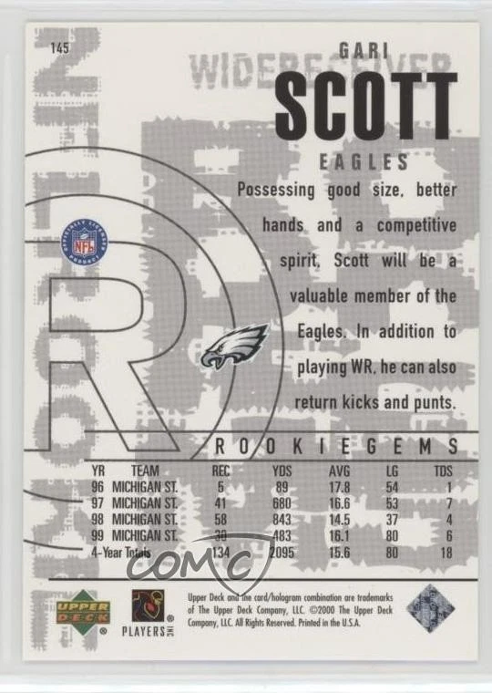 2000 Upper Deck Black Diamond NFL Rookie Gari Scott #145 Rookie RC - Image 2 of 2