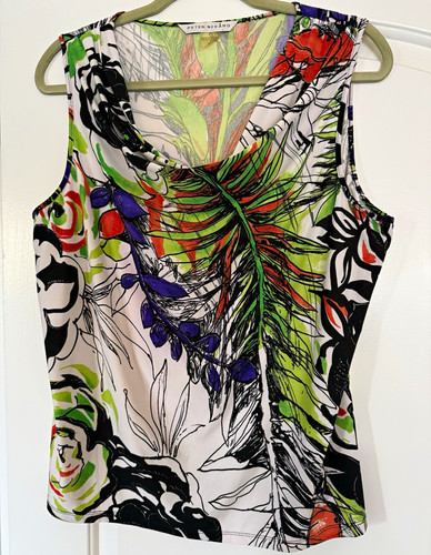 Peter Nygard Womens XL Cowl Neck Sleeveless Floral Knit Stretch Tank Top
