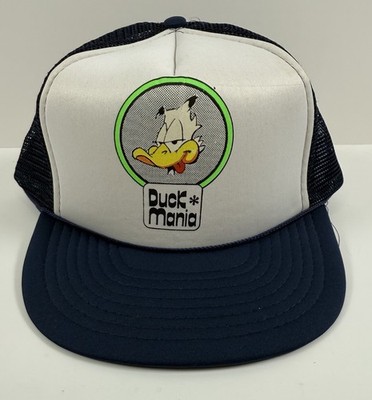 Vintage Duck Mania Hat Cap SnapBack Trucker Mesh Blue White Animated Cartoon