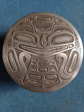 Vintage Boma Round Pewter Trinket Box , Bear Mask Design.