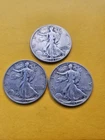 3 90% Silver Walking Liberty half dollar, 3 coins 43, 44, 45 1.0851 oz of Silver