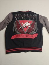 Vintage Young Reckless M Black Cotton Bomber Jacket Side Pockets Button Front