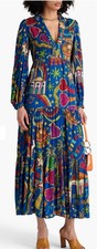 Farm Rio Folk Party Santa Fe Bell Long Sleeve Maxi Dress Sz Small
