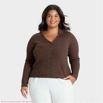 Women's Ribbed Cardigan Sweater - A New Day Brown 2X *SEE DEAL!!!*