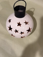 Vintage Candle Votive Tealight Holder White Ceramic Ornament Design With Stars