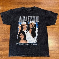 Aaliyah Princess of R B T Shirt Black Mineral Wash Graphic Tee Hip Hop Y2K