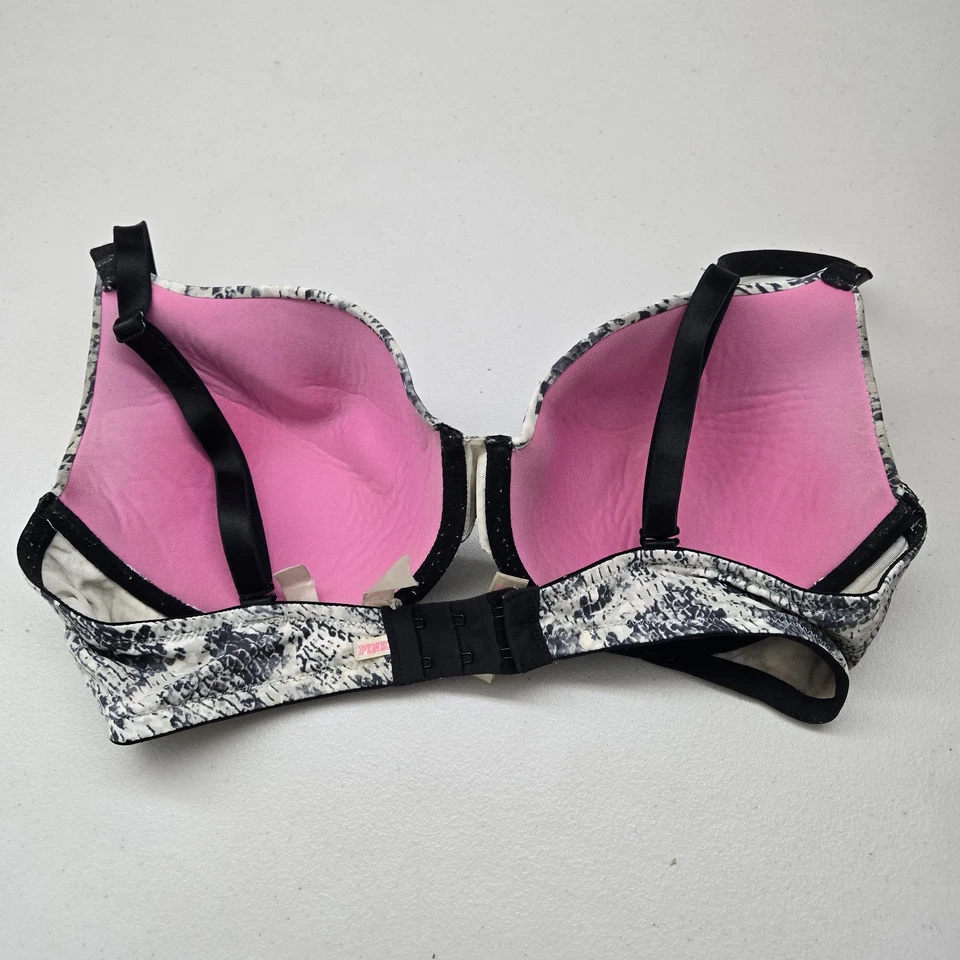 ROSA Victoria's Secret Mujer Sujetador 36DD Negro Serpiente Reptil Camiseta Ligeramente Forrada Foto 4 de 4