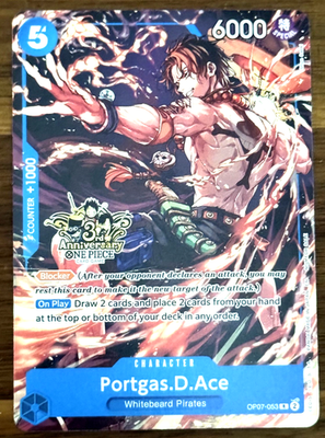 #ad Portgas.D.Ace OP07 053 Alt Art 3rd Anniversary Stamped Promo One Piece NM $11.49