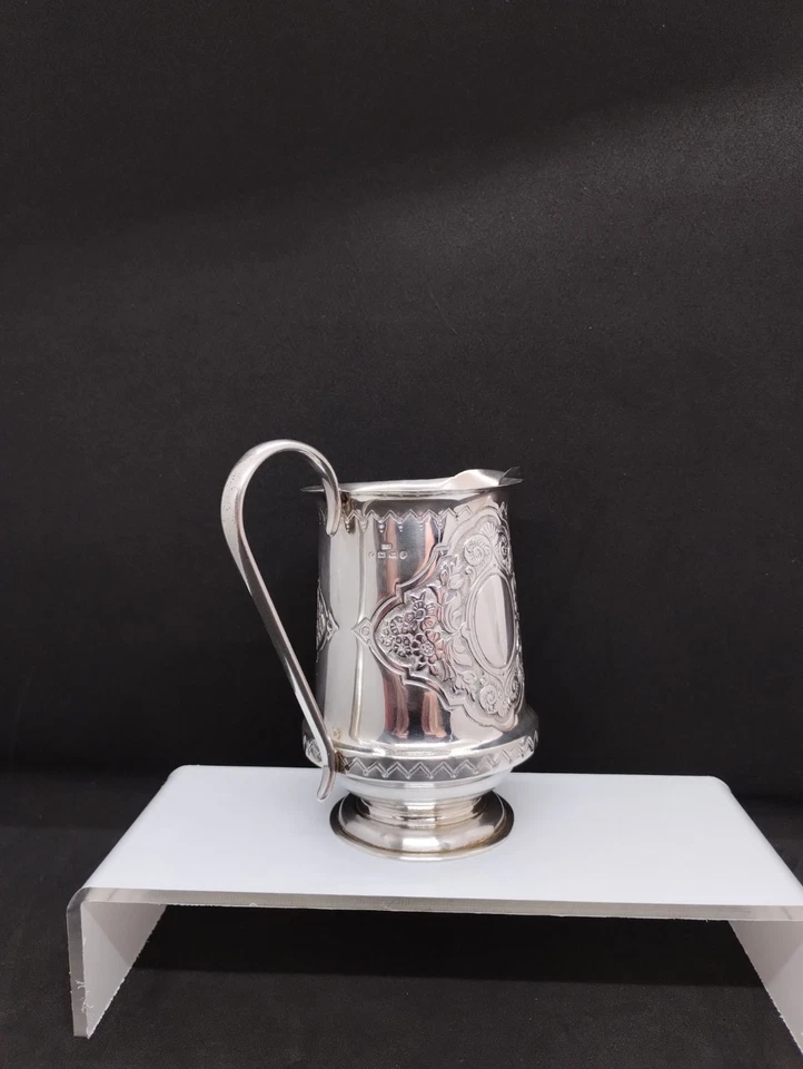 Jarro de prata vitoriano estampa floral cartucho vazio, B'ham 1883, 135g antigo - Imagem 3 de 4