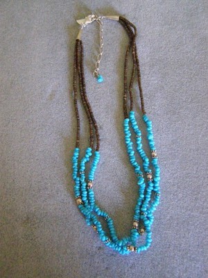 Wigwam Traders 3-Strand Turquoise Stones and Brown Beads Necklace: #K2459
