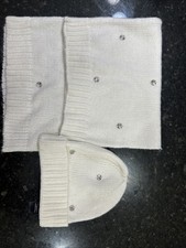 NWT Victoria's Secret Bling Beanie Hat  Infinity Scarf Set Ivory Rhinestones