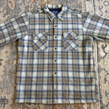 Pendleton Board Shirt Jac Medium Plaid Flannel Loop Collar Virgin Wool Brown