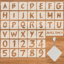 36pc Letter Stencils for Painting, Reusable Numbers Alphabet 5 IN, Cursive