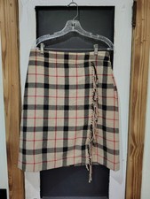 womans Talbot's tan Red Black plaid skirt new size 12 Petite preppy fringe
