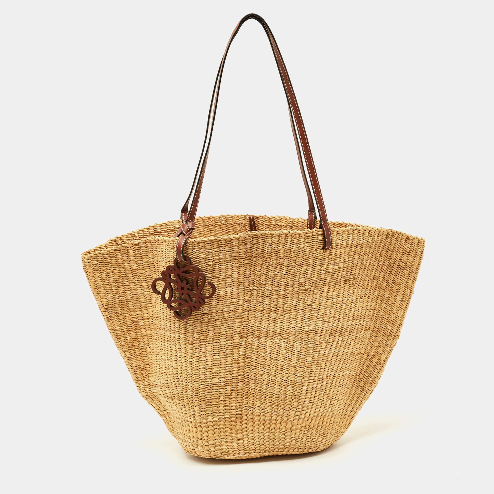 Loewe NaturalTan Woven Raffia Shell Basket Bag