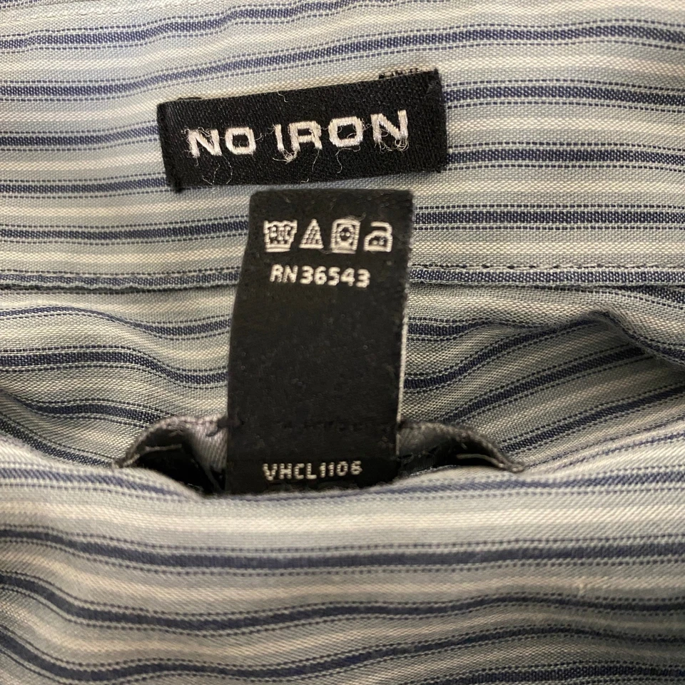 Camisa Van Heusen Sin Hierro Para Hombre XL 17-17.5 Azul Rayas Abotonada Manga Larga Foto 4 de 4