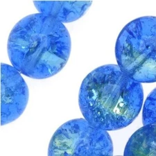Jablonex Round Druk 8mm Crackle Glass Beads-Blue/Light Green (25 beads)