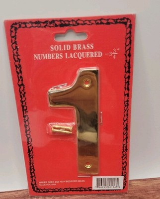 Vtg 3 3/4 inch Handcrafted Upper Deck Solid Brass House Number ''1'' Sealed
