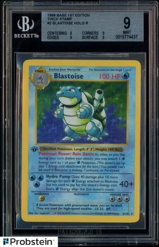 1999 Pokemon Base Set 1st Edition Thick Stamp #2 Blastoise Holo R BGS 9 MINT