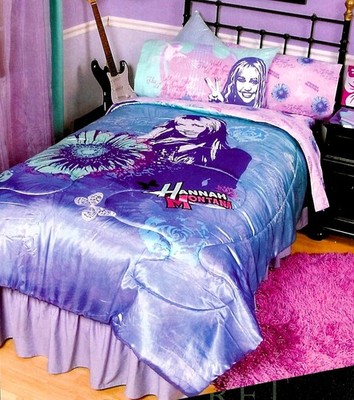 NEW~TWIN SATIN COMFORTER+sheet set~Disney HANNAH Montana miley cyrus Pink/blue