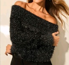 Nwt black/silver eyelash off the shoulder jumper size 10 Lipse