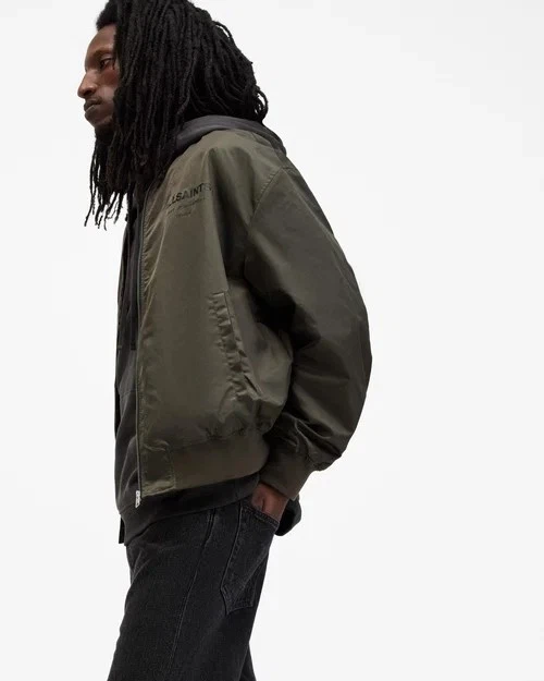 Allsaints Men's Underground Relaxed Fit Bomber Jacket Khaki Green Size XXL - product detail image 4