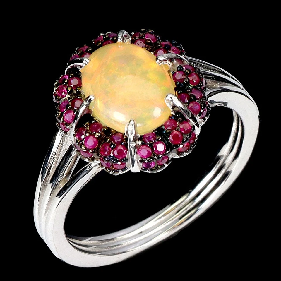925 Sterling Silver Ring Oval Fire Opal 9x7mm Ruby Myanmar Gemstone Size 6 - Image 2 of 4