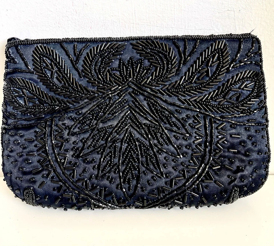 Bolso sin asas vintage de tela negra y cuentas de moda imperial bolso de noche Foto 2 de 4