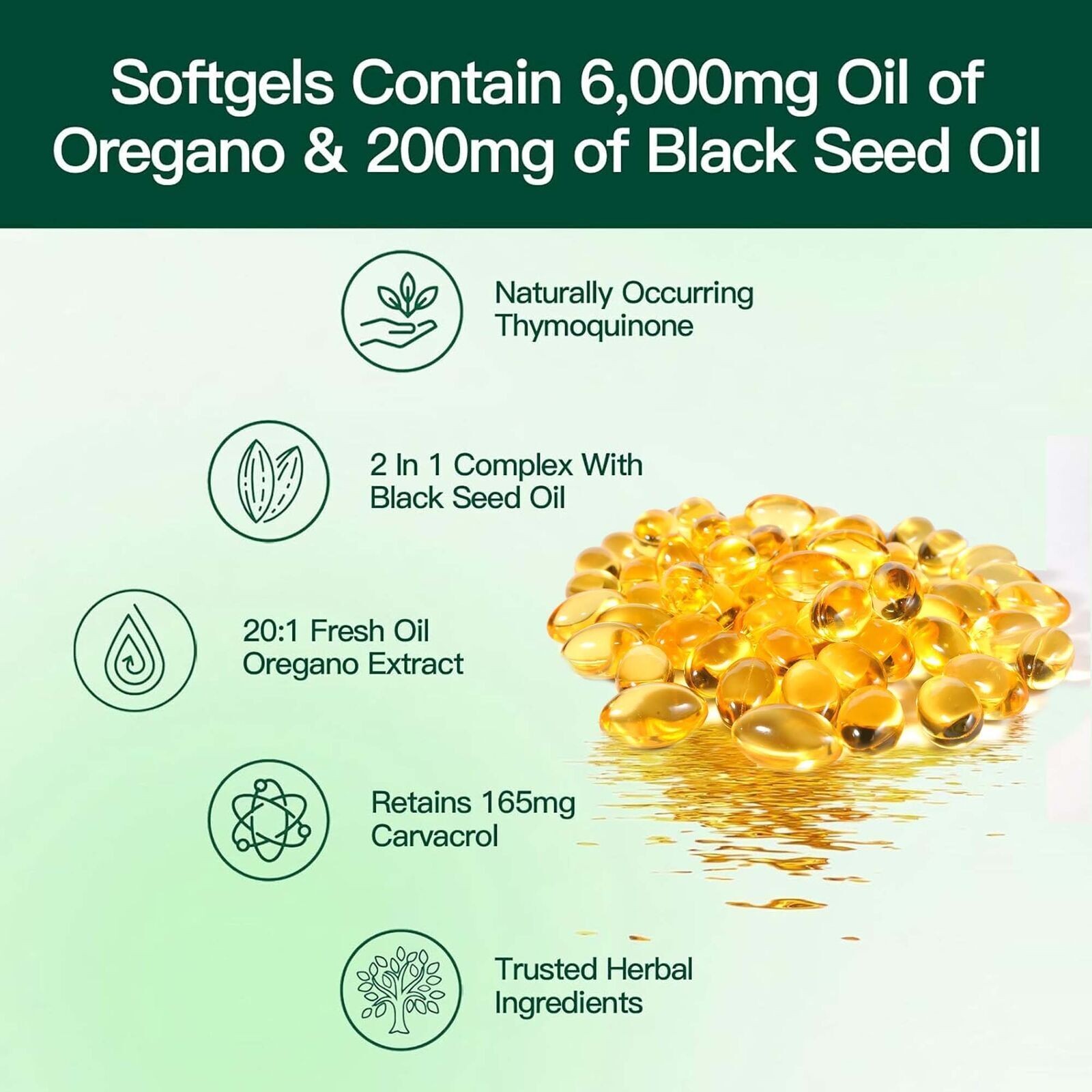2 Pack Oil of Oregano Softgels with Black Seed Oil 6000mg Oregano Oil 240 COUNT
