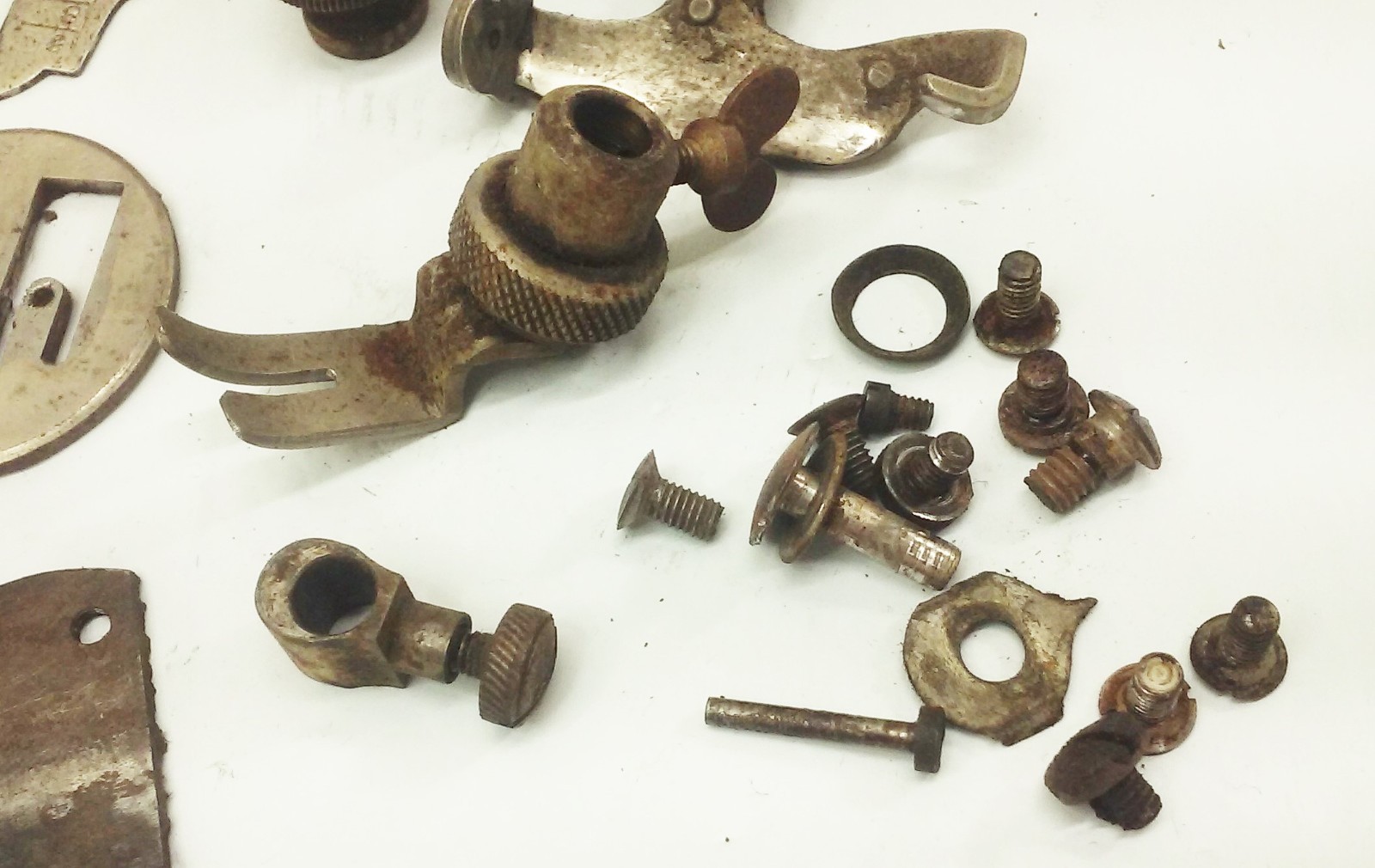 Vtg Antique Damascus Treadle sewing machine parts LOT needle clamp side cover