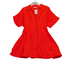 New Madewell Dress Womens 2 Red Linen Fit Flare Mini Button Front Casual NU592