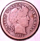 1912-S BARBER SILVER DIME 10C