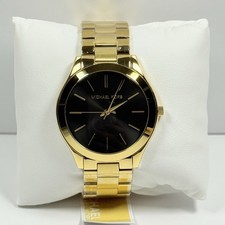 Michael Kors MK3478 Slim Runway Black Dial Gold Tone Bracelet Women  s Watch